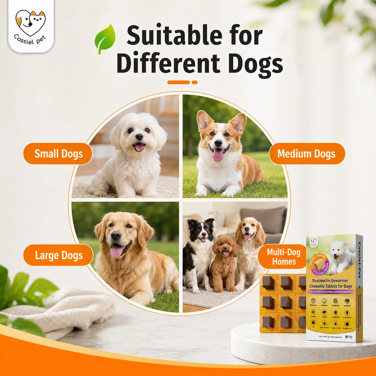 Cassiel Pet Chicken Flavor Soft Treats for Adult Dogs, Daily Pet Snacks, Easy Feeding, 10 Tablets