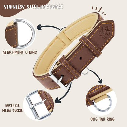 Riparo Dog Collars for Medium Dogs, Genuine Leather Dog Collar, Medium Dog Collar (M: 1" Wide for 13.5”-17.5” Neck, Brown)