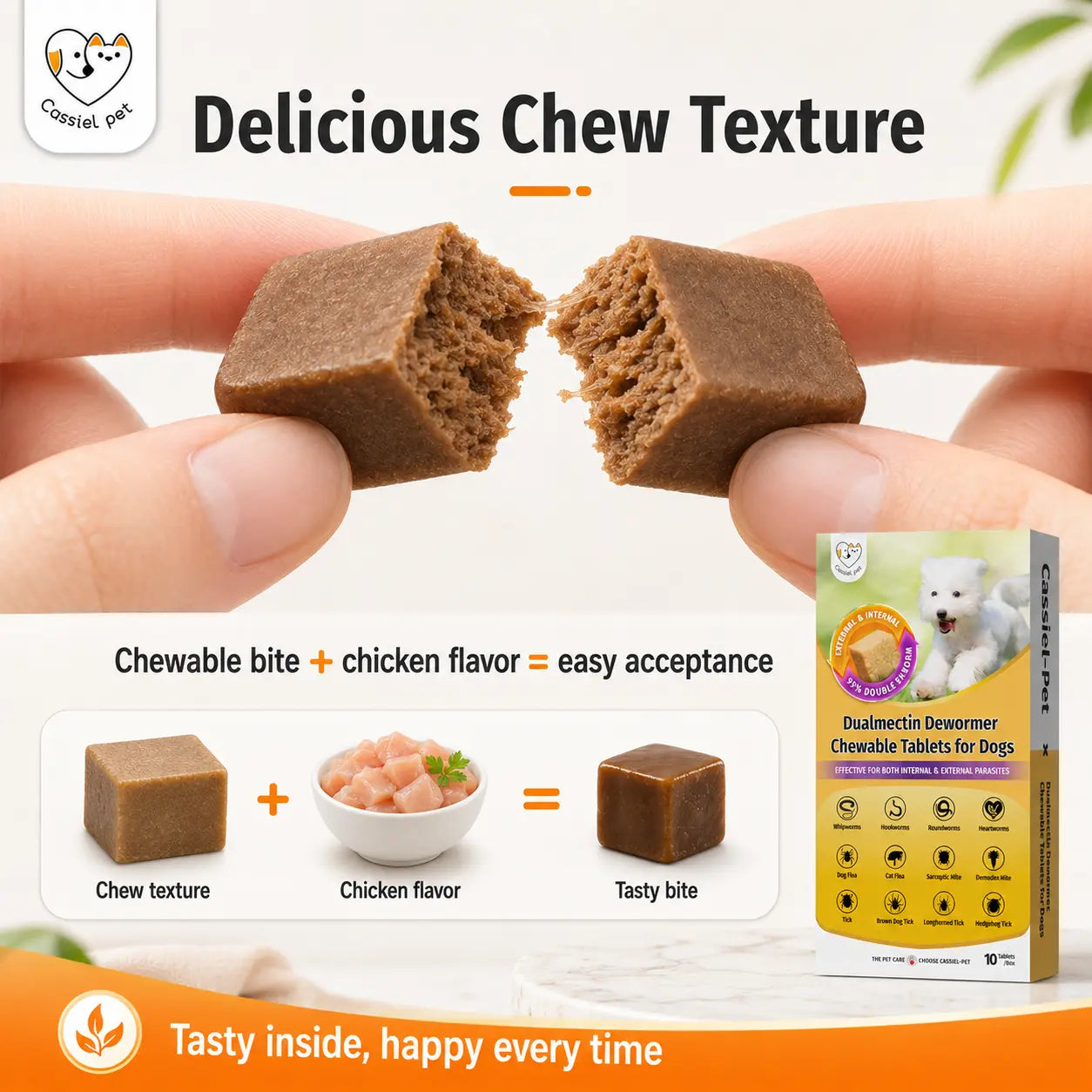 Cassiel Pet Chicken Flavor Soft Treats for Adult Dogs, Daily Pet Snacks, Easy Feeding, 10 Tablets