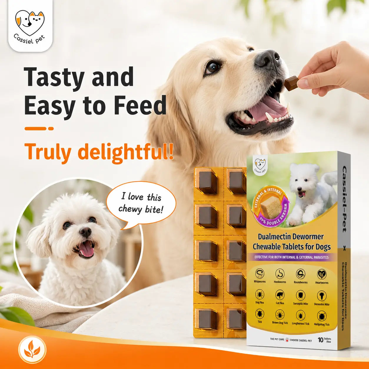 Cassiel Pet Chicken Flavor Soft Treats for Adult Dogs, Daily Pet Snacks, Easy Feeding, 10 Tablets