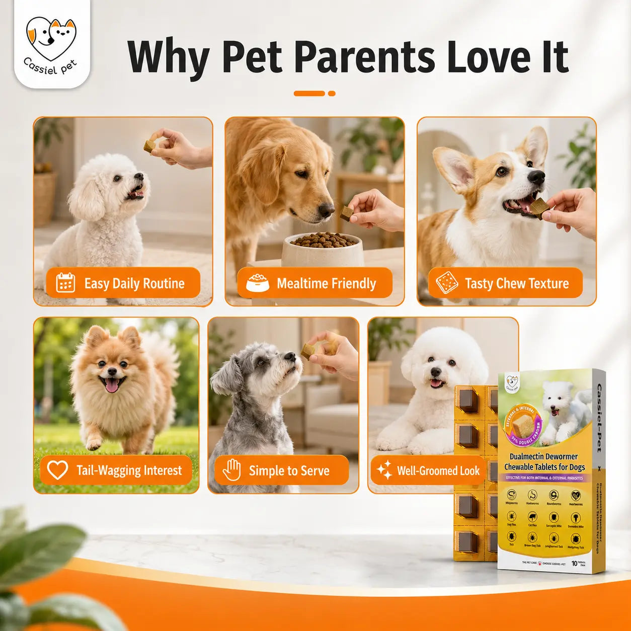 Cassiel Pet Chicken Flavor Soft Treats for Adult Dogs, Daily Pet Snacks, Easy Feeding, 10 Tablets