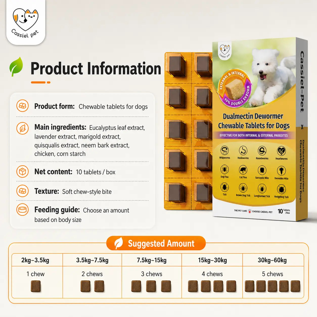 Cassiel Pet Chicken Flavor Soft Treats for Adult Dogs, Daily Pet Snacks, Easy Feeding, 10 Tablets